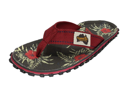 Gumbies CANVAS Flip Flops - Mens - Grey Hibiscus